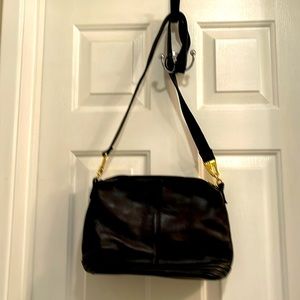 TIGNANELLO All Leather Crossbody Black Purse two large zippered compartments.
